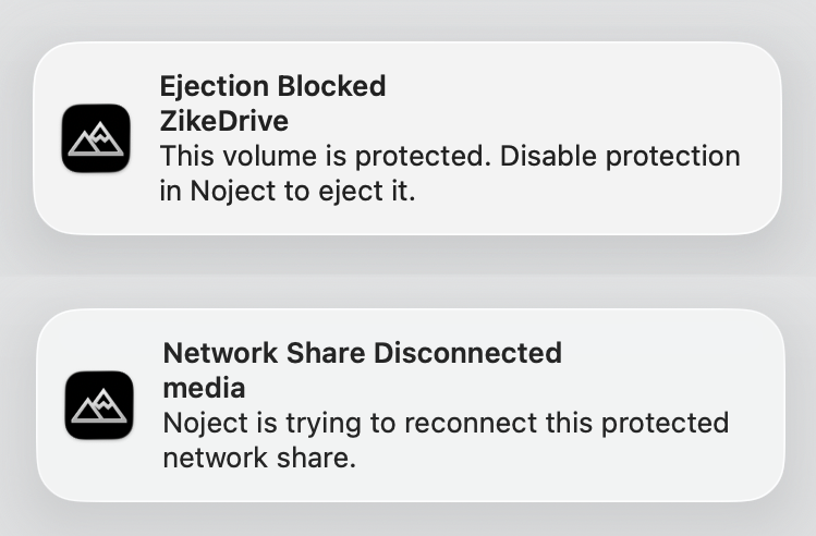 Noject notification shown when an eject is blocked