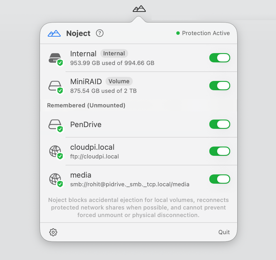 Noject remembering protected volumes by UUID